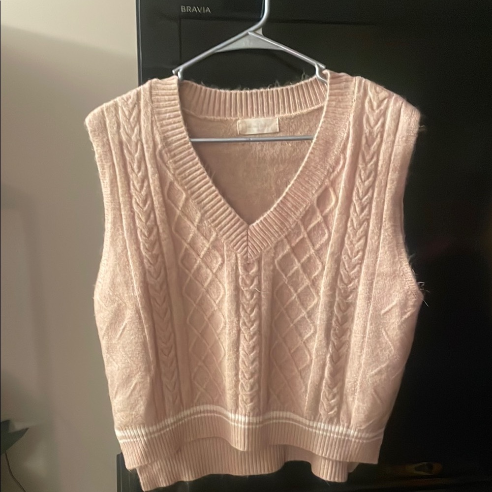 Beige Cable Knit Sweater Vest